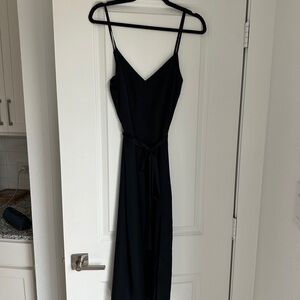 Abercrombie & Fitch Black Faux Silk Midi Dress in Tall Size
